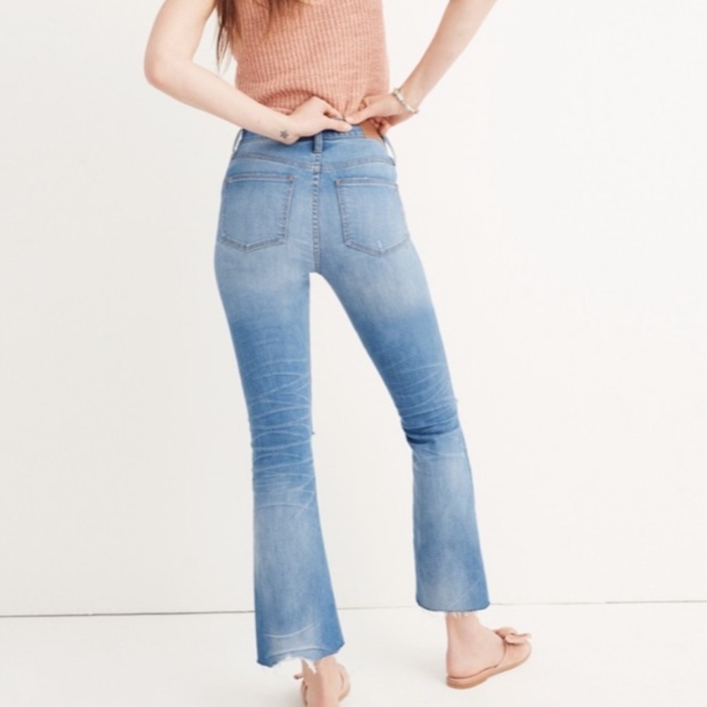 NWT Madewell Cali Demi Boot Distressed Jeans Sz 28 Raw Hem Button Fly New - Picture 4 of 15